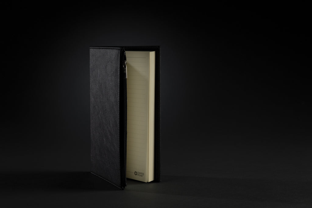 Swiss Peak A5 PU notebook with zipper pocket - Black