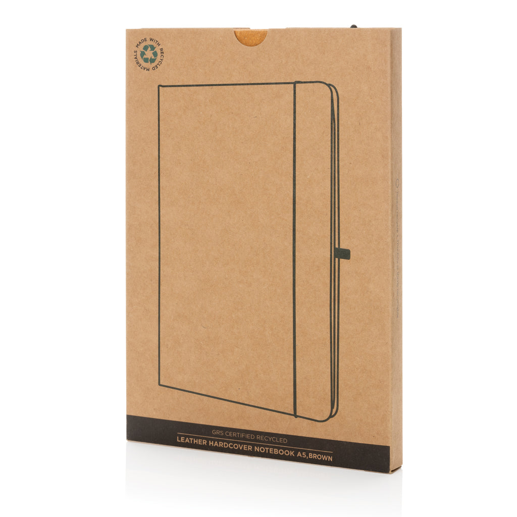 GRS Recycled leather hardcover notebook A5 - Brown