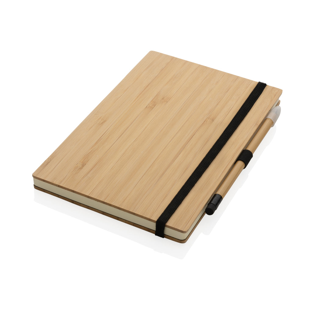 Bamboo notebook and infinity pencil set - Brown
