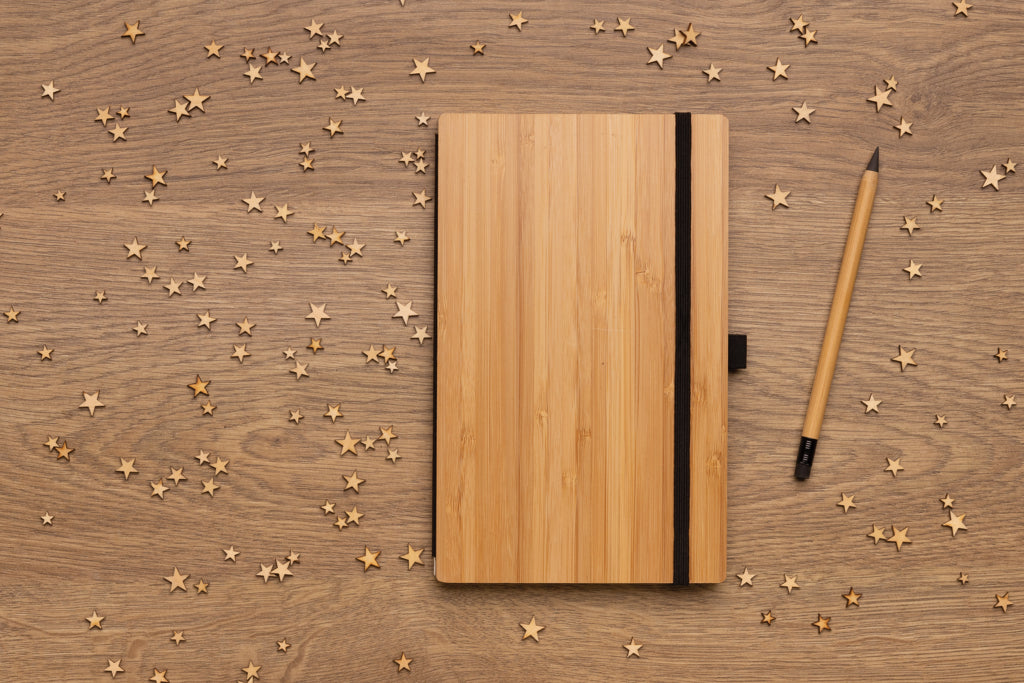 Bamboo notebook and infinity pencil set - Brown