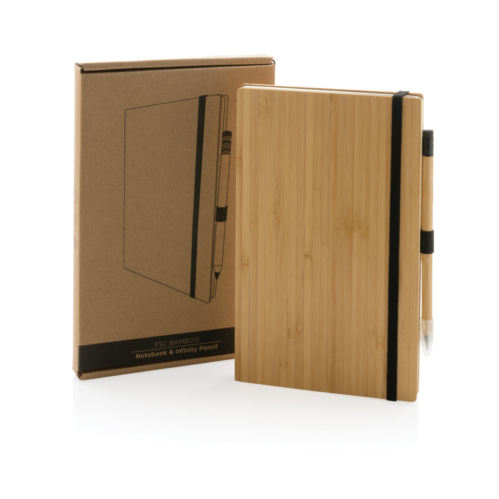 Bamboo notebook and infinity pencil set - Brown