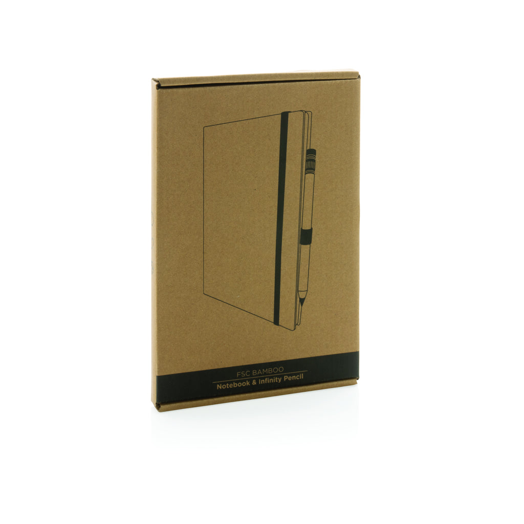 Bamboo notebook and infinity pencil set - Brown