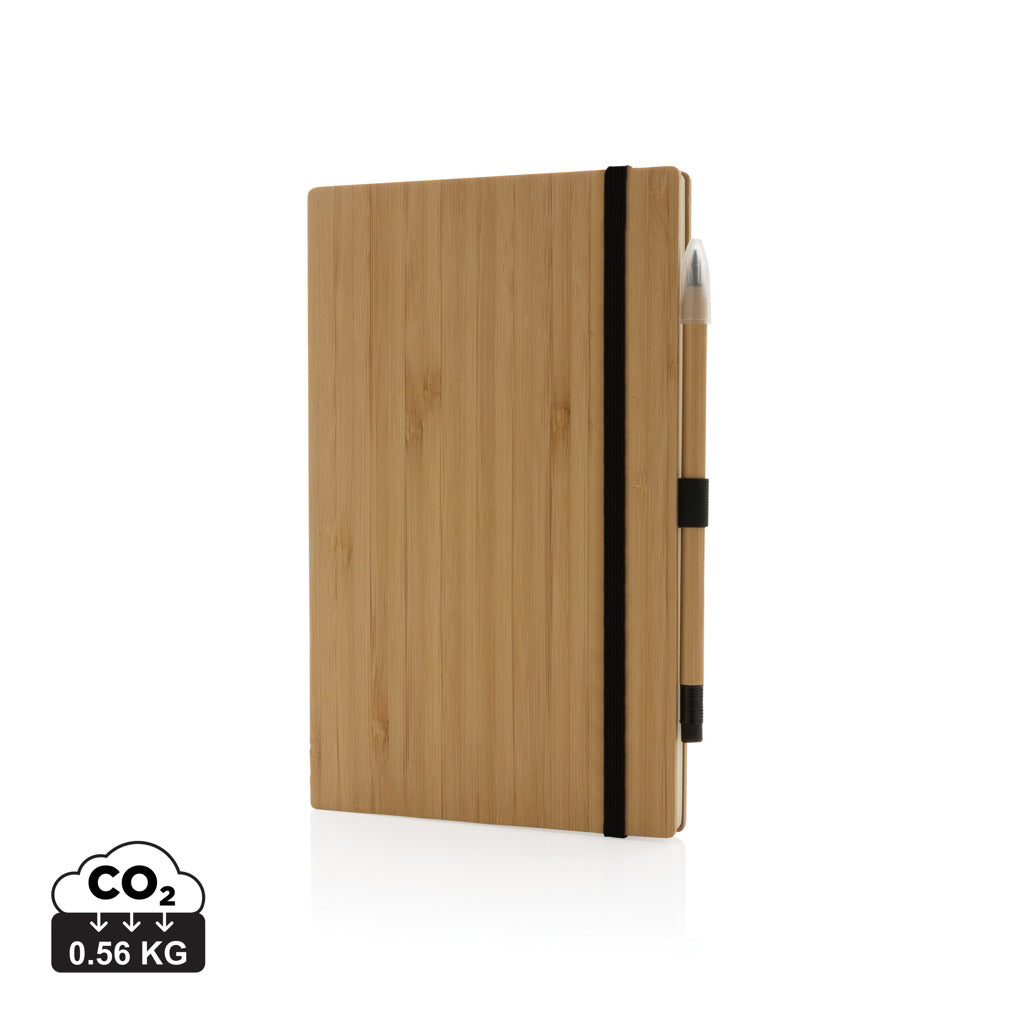 Bamboo notebook and infinity pencil set - Brown