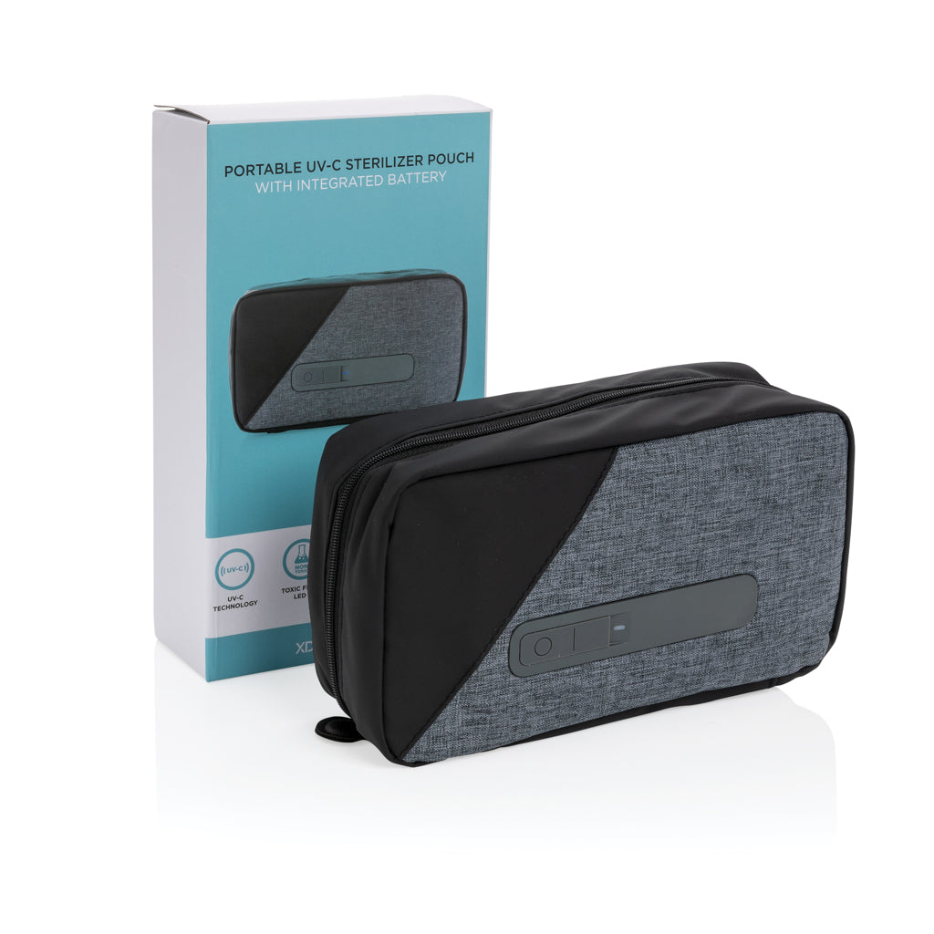 Portable UV-C steriliser pouch with integrated battery - Grey