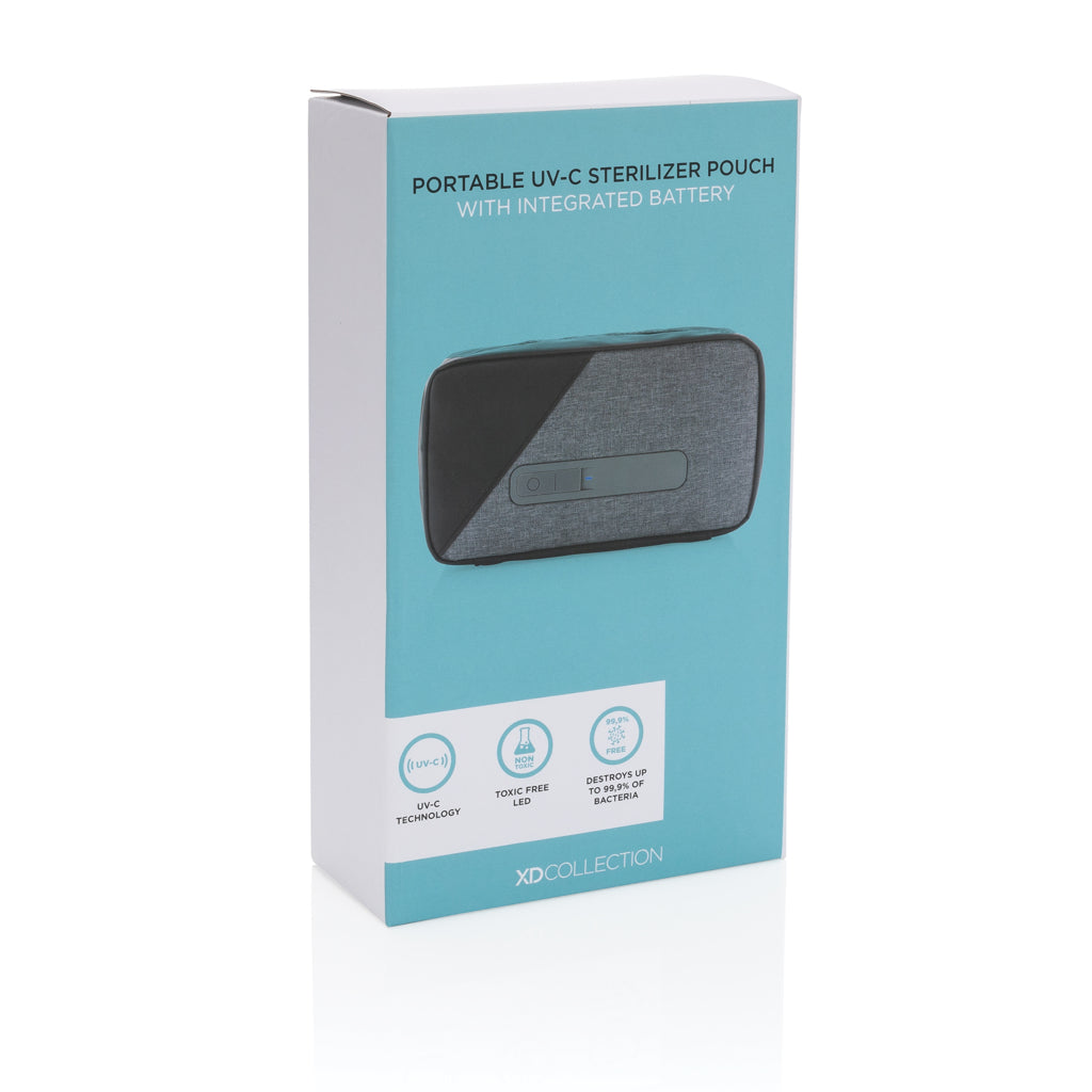 Portable UV-C steriliser pouch with integrated battery - Grey