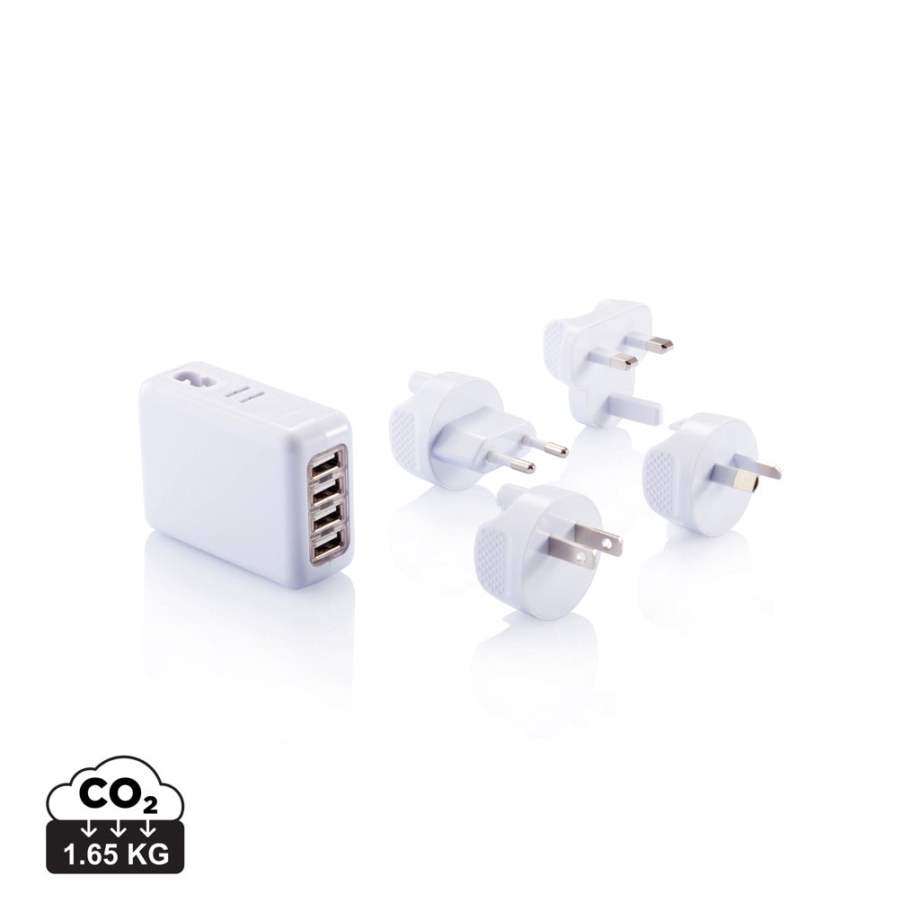Travel plug with 4 USB ports - White