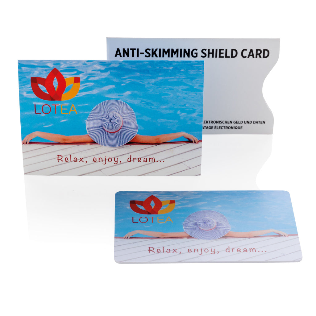 Anti-skimming RFID shield card with active jamming chip - White
