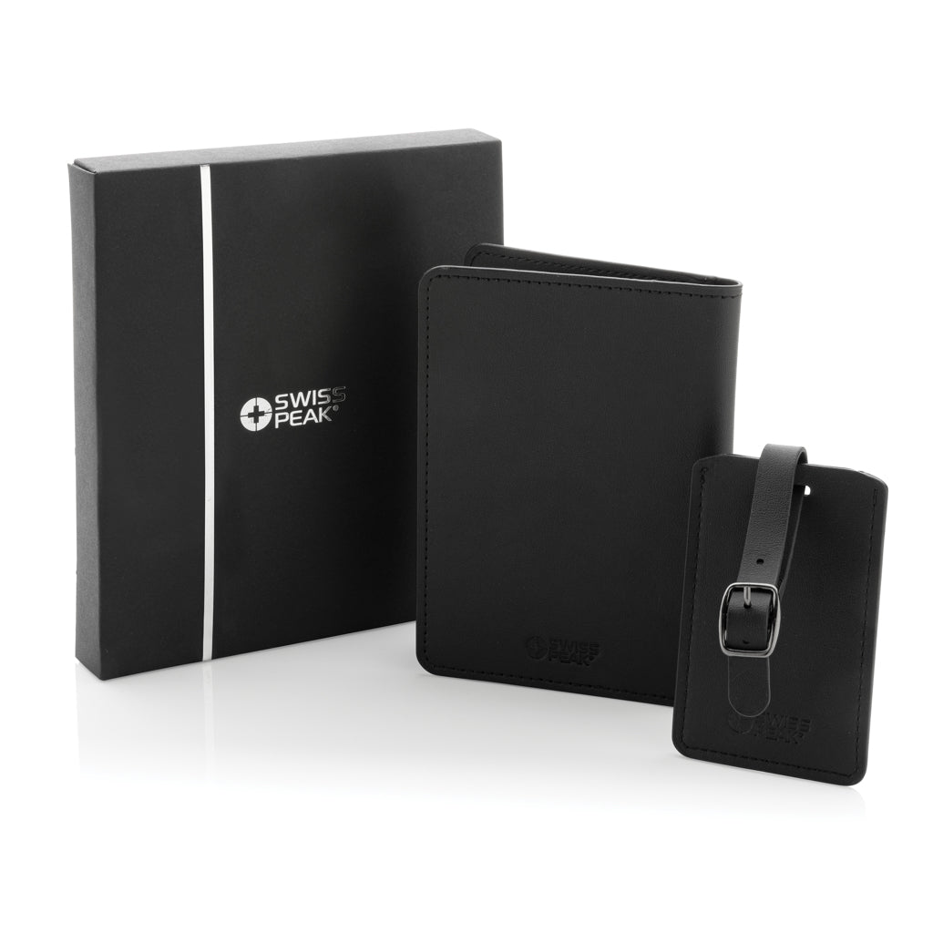 Swiss Peak GRS recycled PU travel gift set - Black