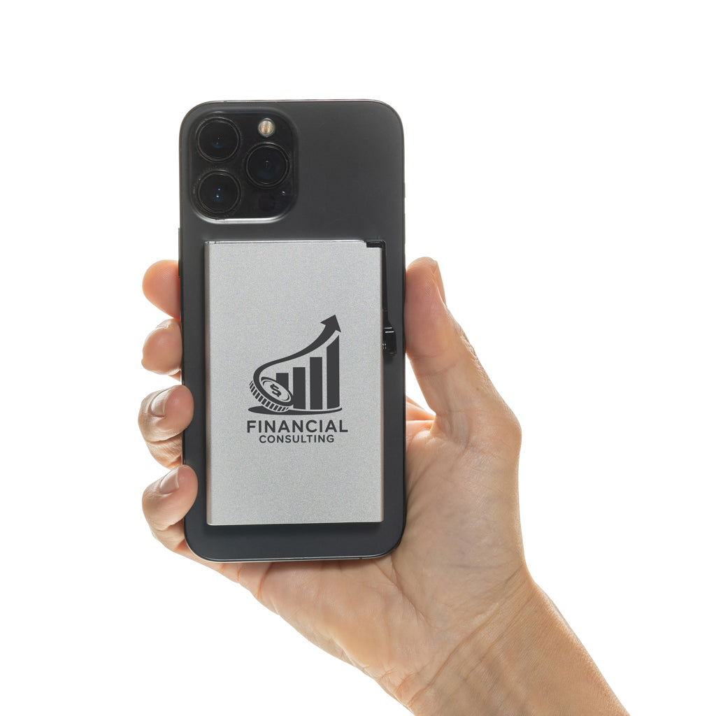 Standard aluminium RFID magnetic phone cardholder - Silver
