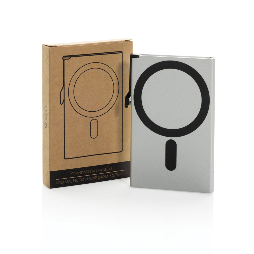 Standard aluminium RFID magnetic phone cardholder - Silver