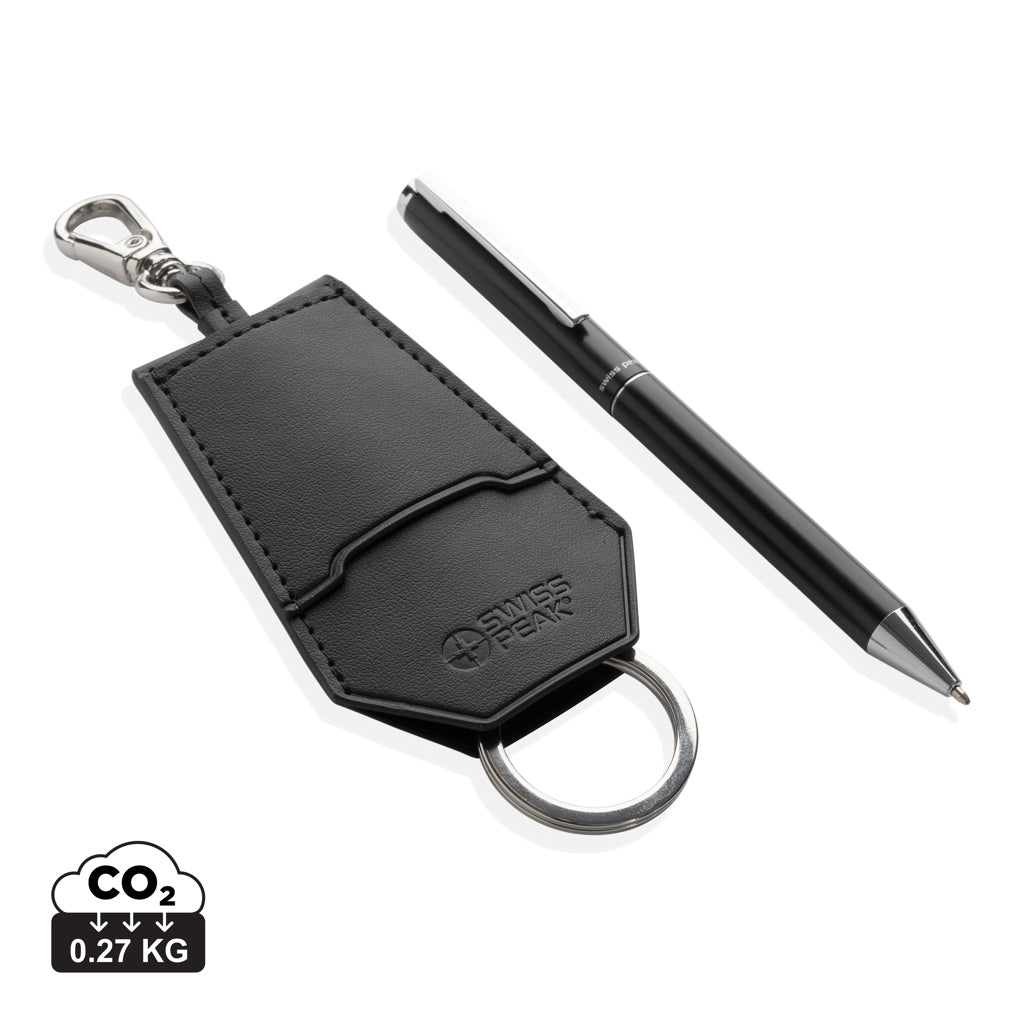 SP Tula RCS certified recycled PU key holder and pen set - Black