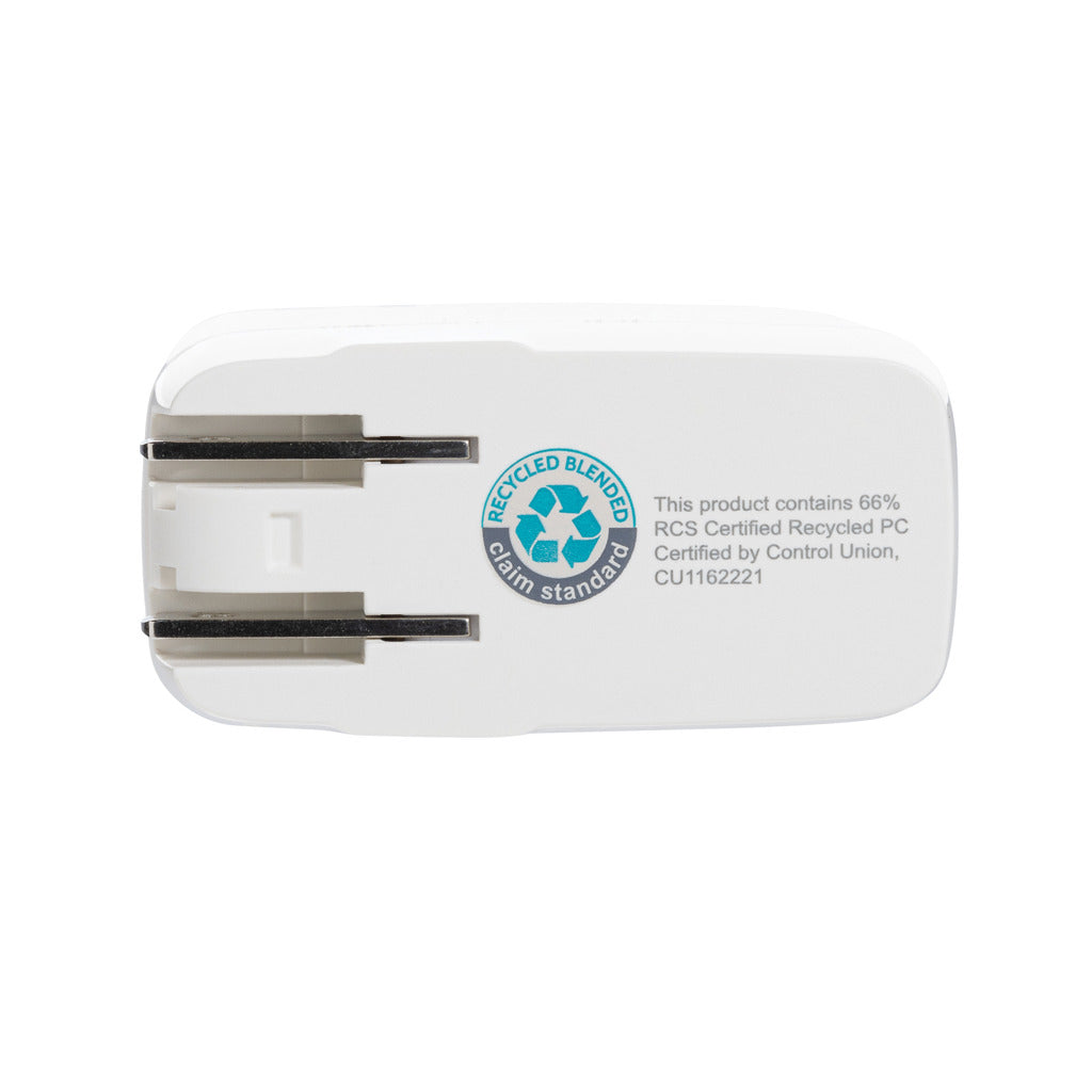 TravelCharge Pro RCS rplastic travel charger with USB C - White