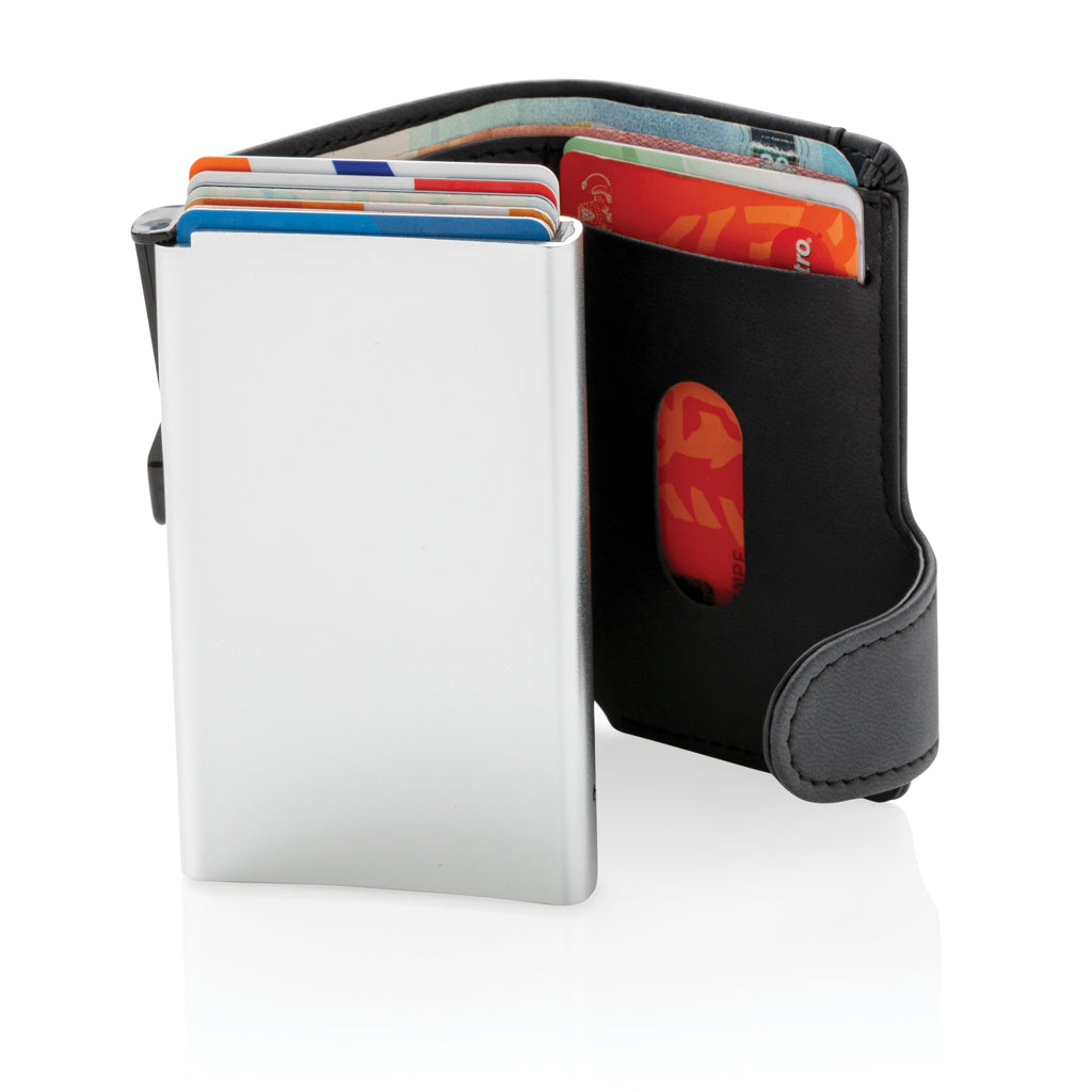 Standard aluminium RFID cardholder with PU wallet - Black