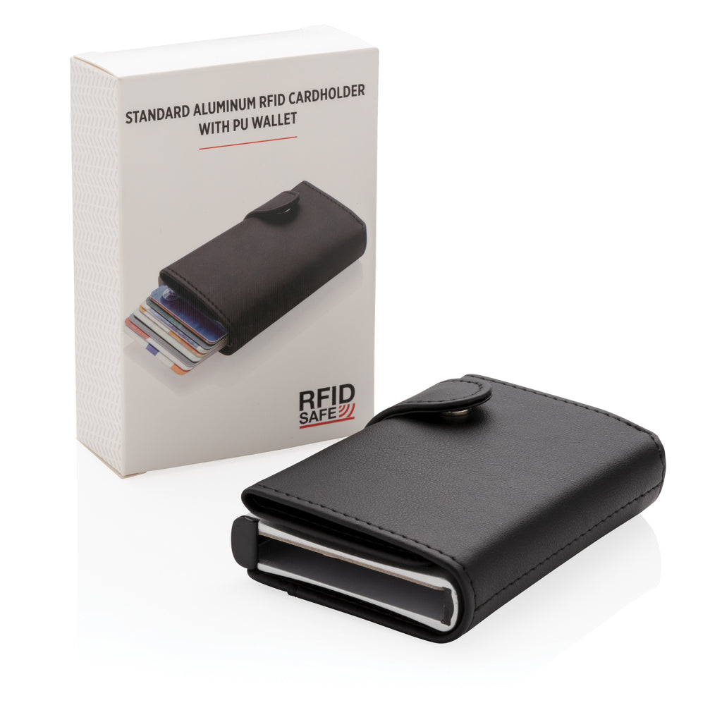 Standard aluminium RFID cardholder with PU wallet - Black