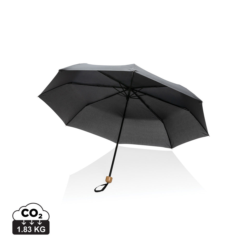 20.5' Impact AWARE™ RPET 190T Pongee bamboo mini umbrella - Black