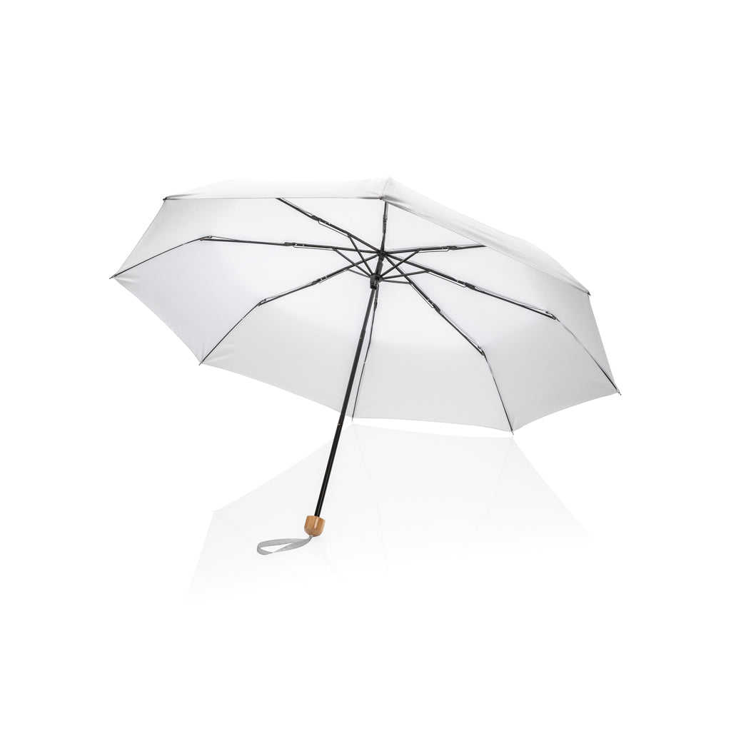 20.5' Impact AWARE™ RPET 190T Pongee bamboo mini umbrella - White