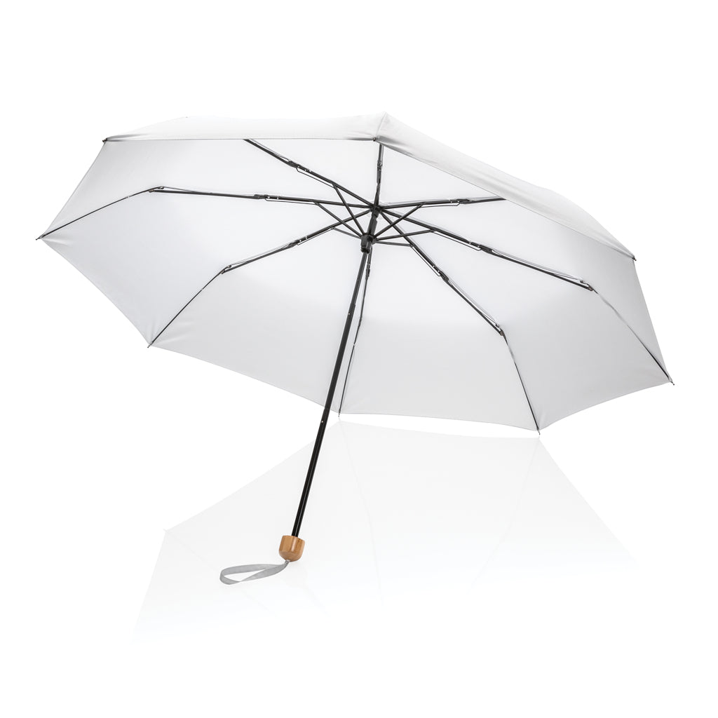 20.5' Impact AWARE™ RPET 190T Pongee bamboo mini umbrella - White