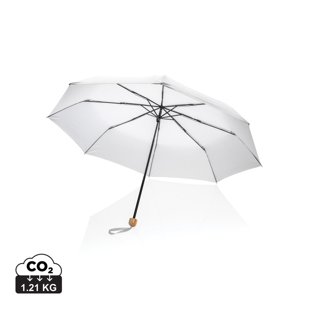 20.5' Impact AWARE™ RPET 190T Pongee bamboo mini umbrella - White