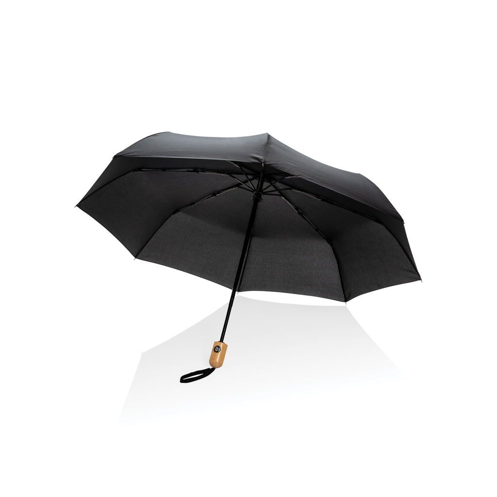 21' Impact AWARE™ RPET 190T bamboo auto open/close umbrella - Black