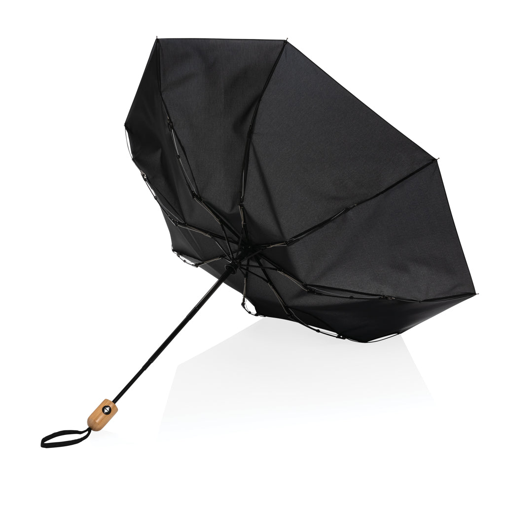 21' Impact AWARE™ RPET 190T bamboo auto open/close umbrella - Black