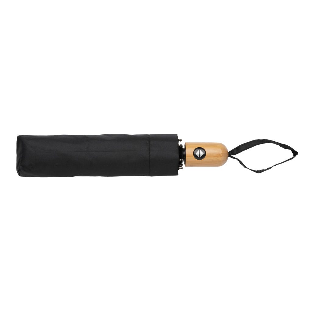 21' Impact AWARE™ RPET 190T bamboo auto open/close umbrella - Black