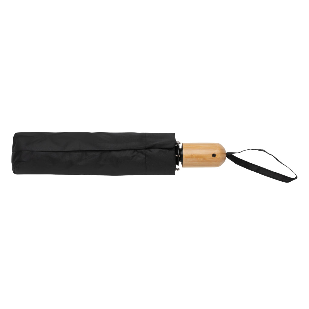21' Impact AWARE™ RPET 190T bamboo auto open/close umbrella - Black