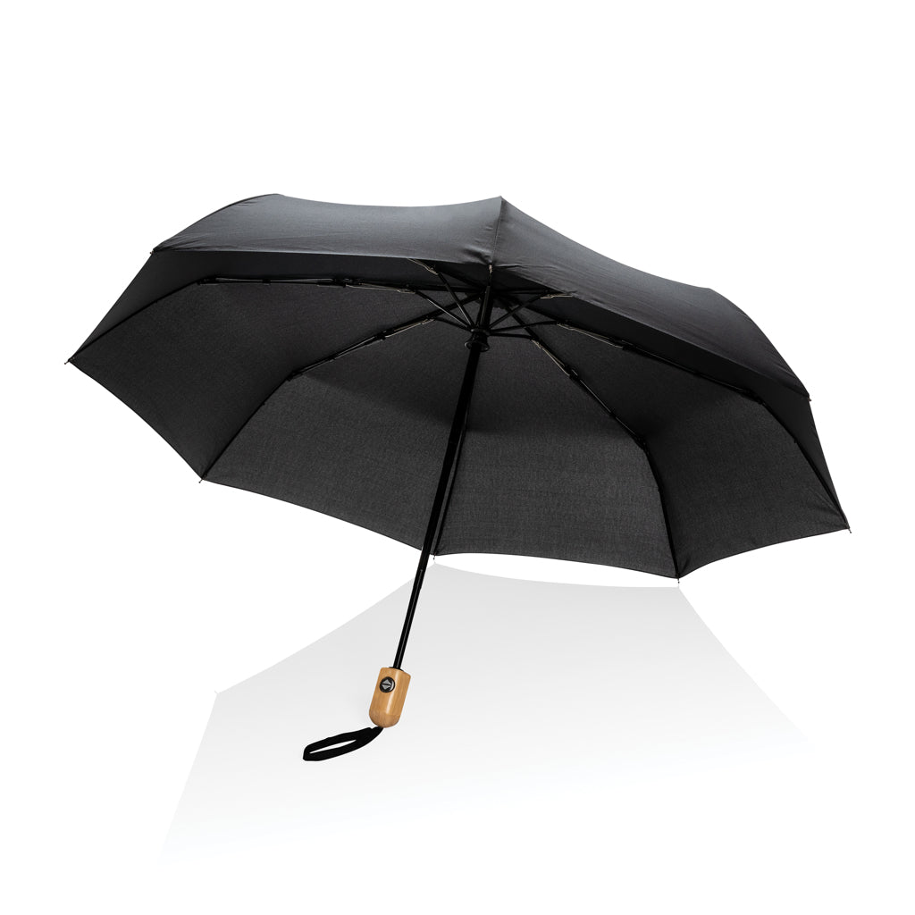 21' Impact AWARE™ RPET 190T bamboo auto open/close umbrella - Black