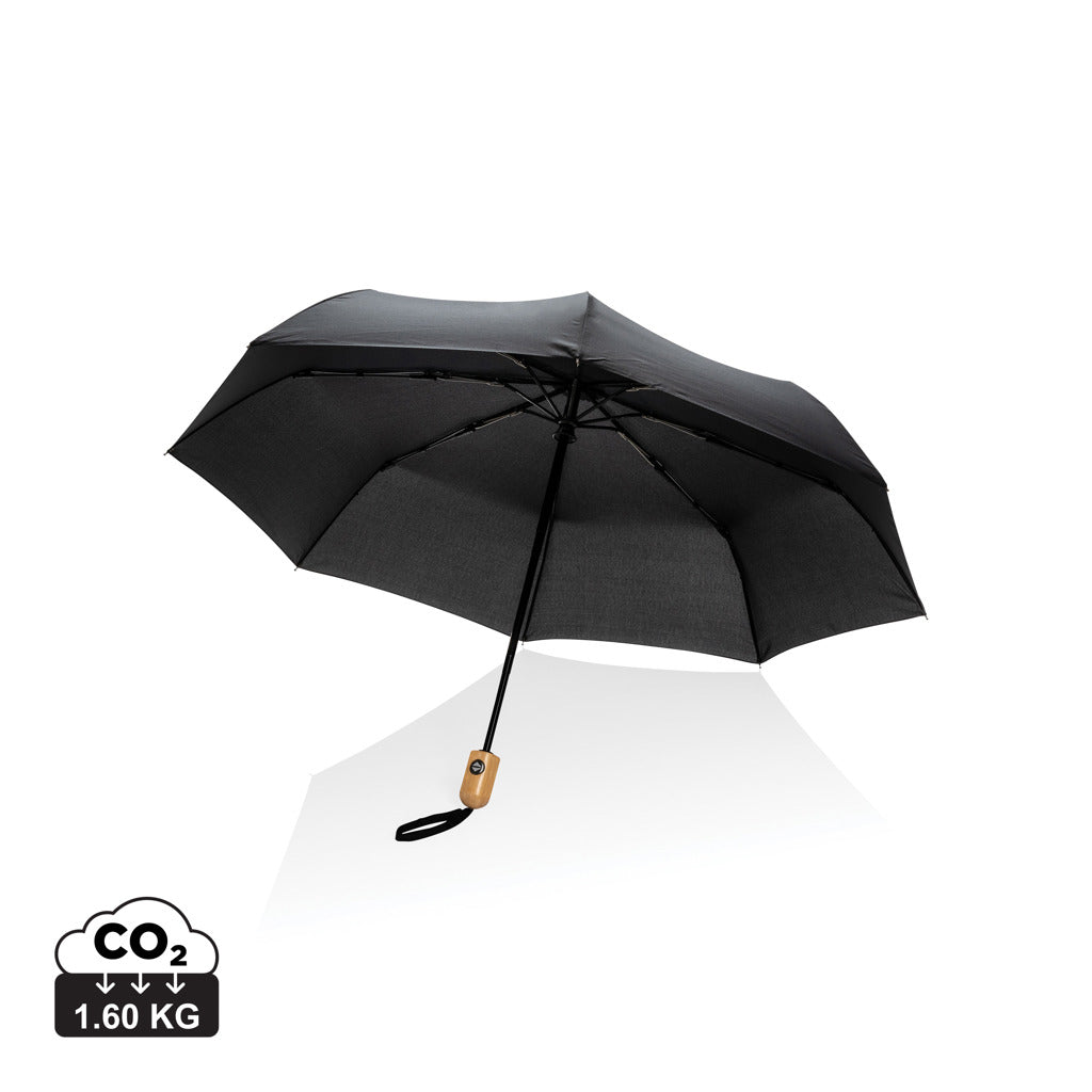 21' Impact AWARE™ RPET 190T bamboo auto open/close umbrella - Black