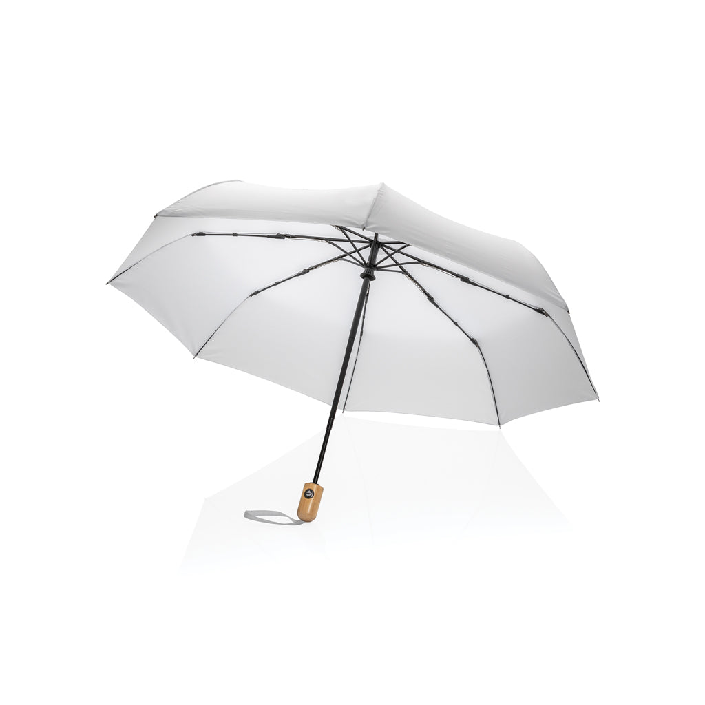 21' Impact AWARE™ RPET 190T bamboo auto open/close umbrella - White