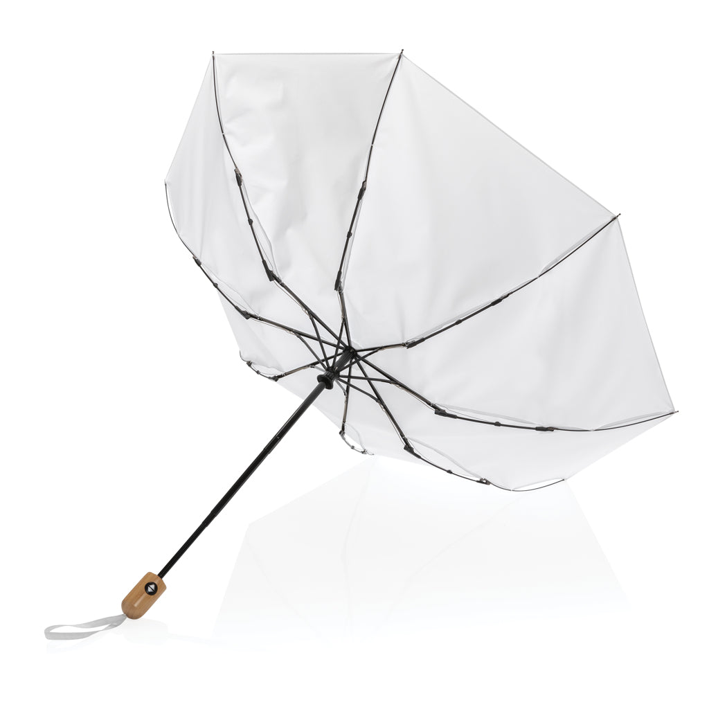 21' Impact AWARE™ RPET 190T bamboo auto open/close umbrella - White