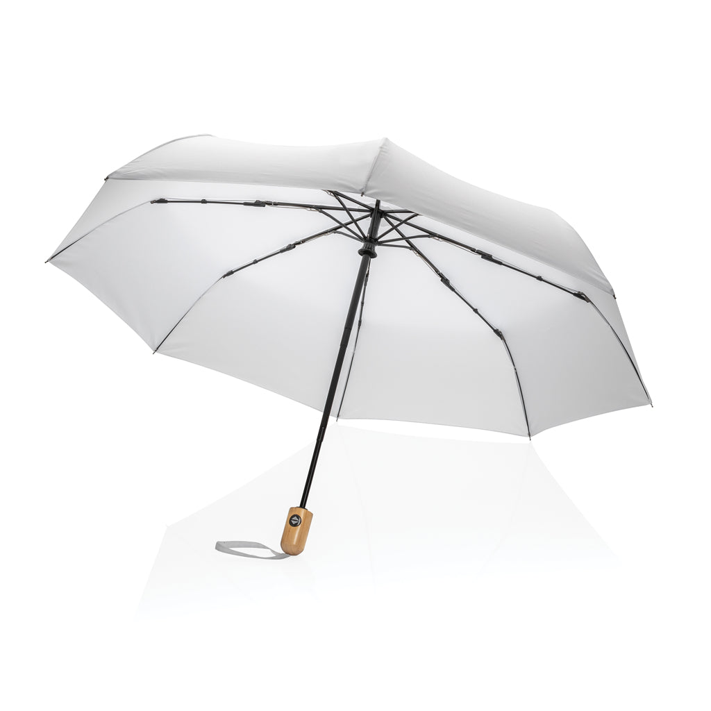 21' Impact AWARE™ RPET 190T bamboo auto open/close umbrella - White