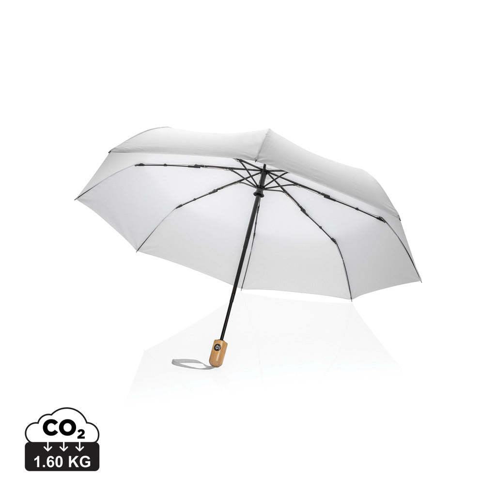 21' Impact AWARE™ RPET 190T bamboo auto open/close umbrella - White