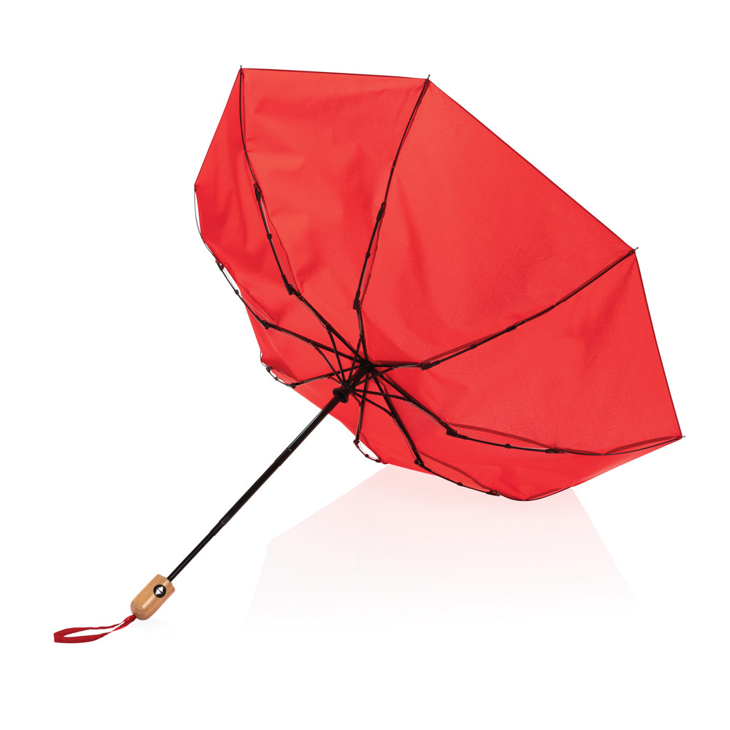 21' Impact AWARE™ RPET 190T bamboo auto open/close umbrella - Red