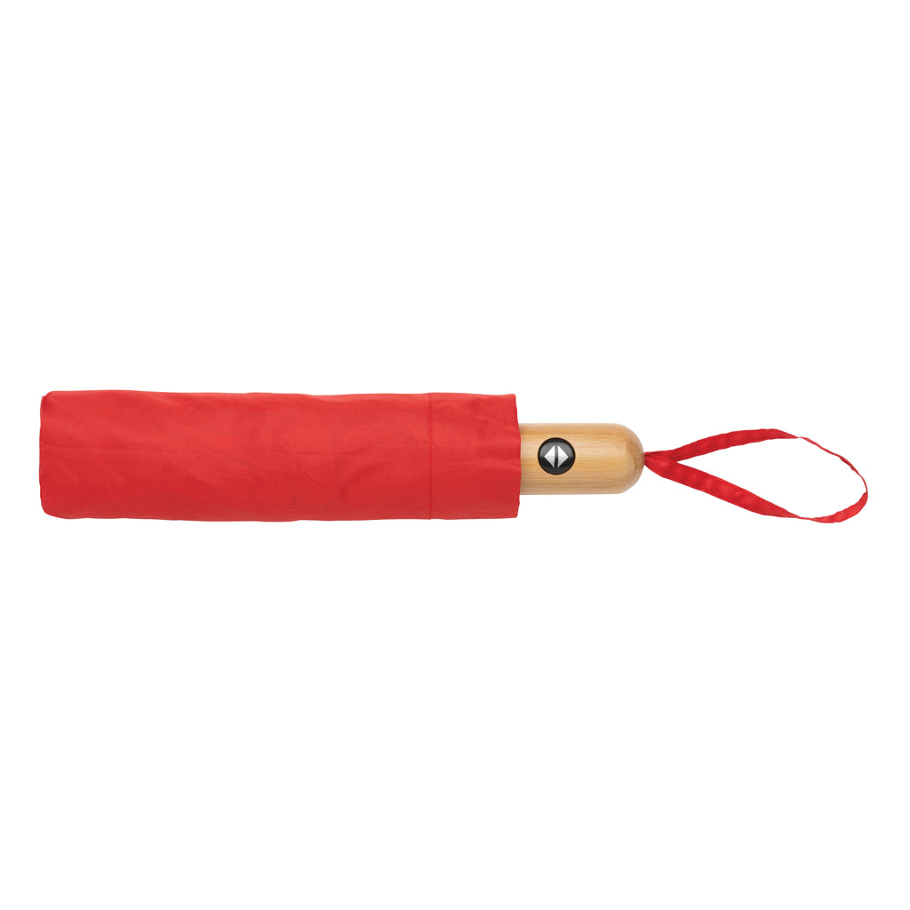 21' Impact AWARE™ RPET 190T bamboo auto open/close umbrella - Red