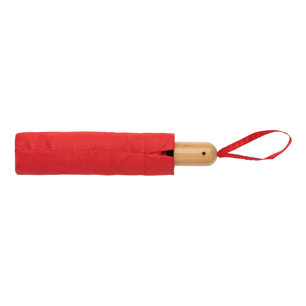 21' Impact AWARE™ RPET 190T bamboo auto open/close umbrella - Red