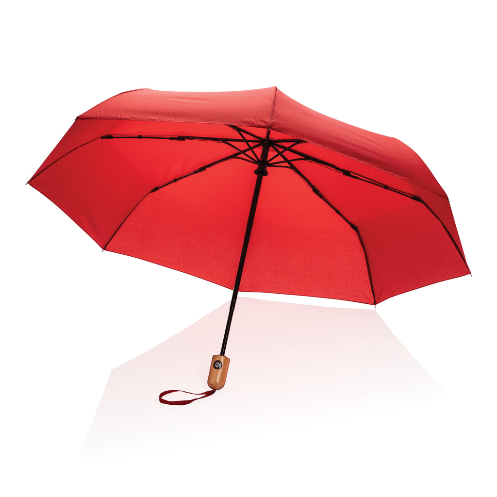 21' Impact AWARE™ RPET 190T bamboo auto open/close umbrella - Red