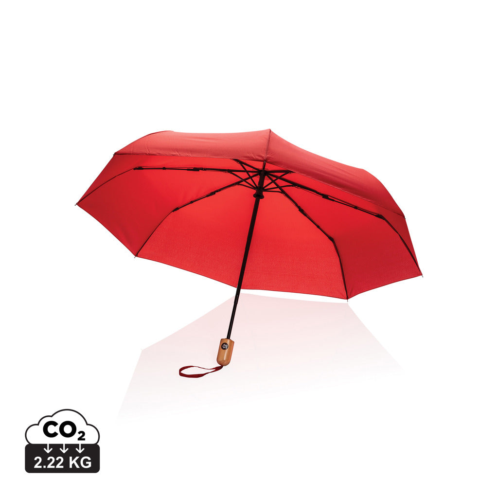 21' Impact AWARE™ RPET 190T bamboo auto open/close umbrella - Red