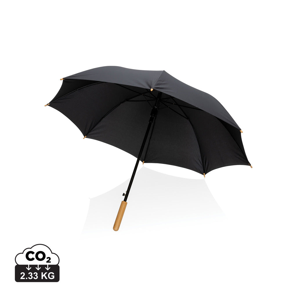 23' Impact AWARE™ RPET 190T auto open bamboo umbrella - Black