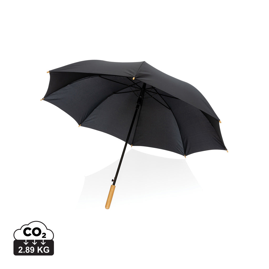 27' Impact AWARE™ RPET 190T auto open bamboo umbrella - Black