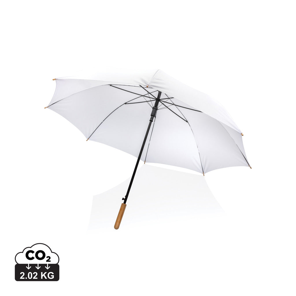 27' Impact AWARE™ RPET 190T auto open bamboo umbrella - White