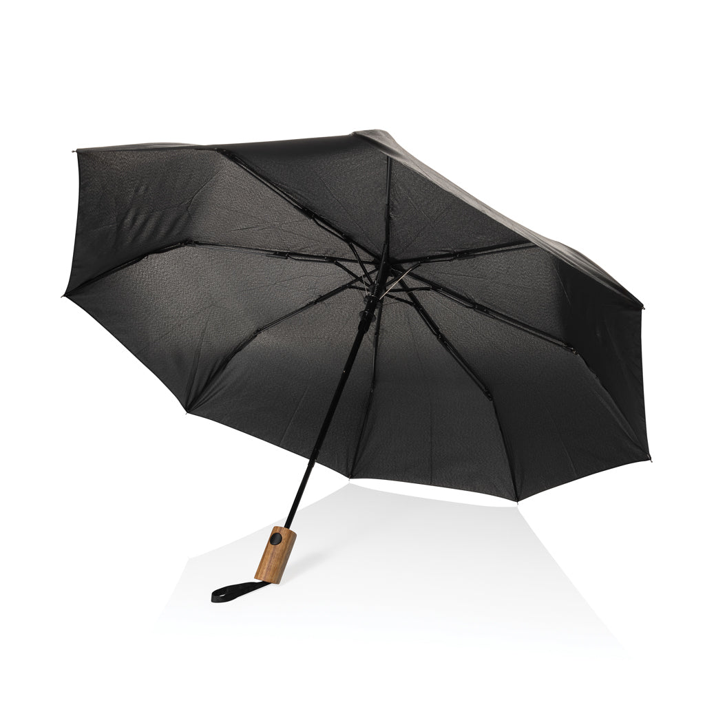 Kaycey 21' AWARE™ RPET Acacia wood mini auto open umbrella - Black