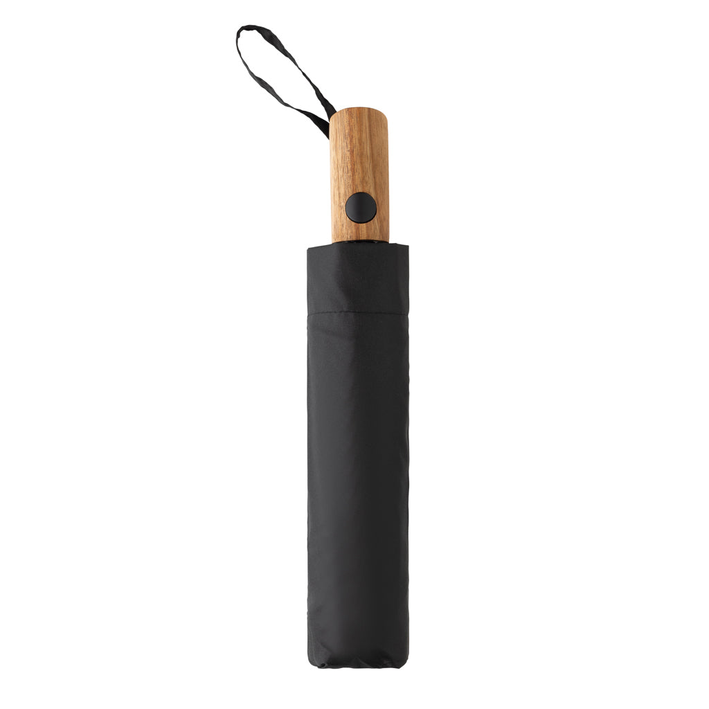 Kaycey 21' AWARE™ RPET Acacia wood mini auto open umbrella - Black