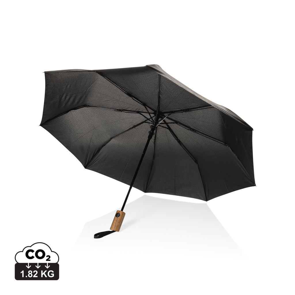 Kaycey 21' AWARE™ RPET Acacia wood mini auto open umbrella - Black