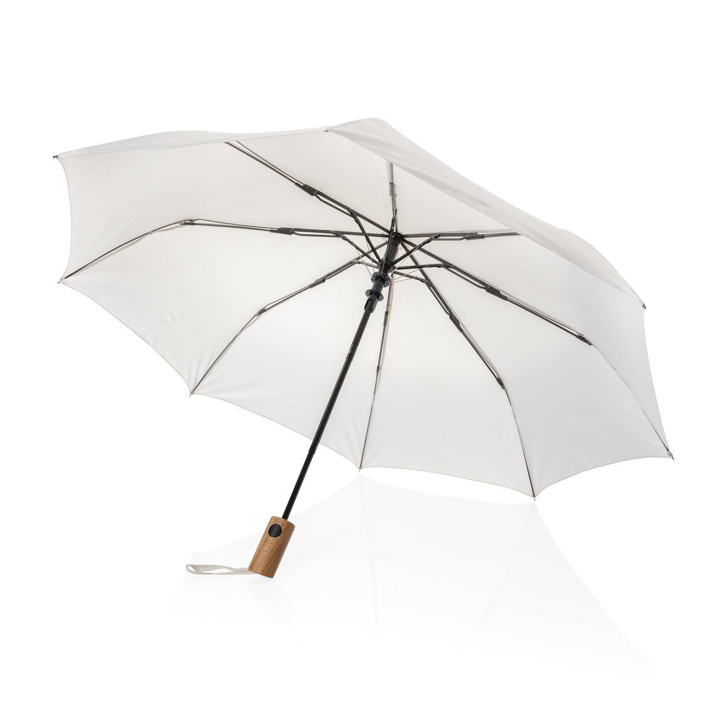 Kaycey 21' AWARE™ RPET Acacia wood mini auto open umbrella - Beige
