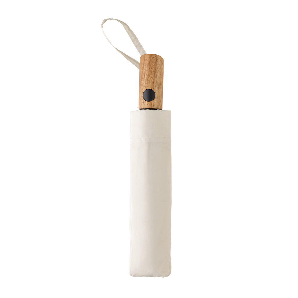 Kaycey 21' AWARE™ RPET Acacia wood mini auto open umbrella - Beige