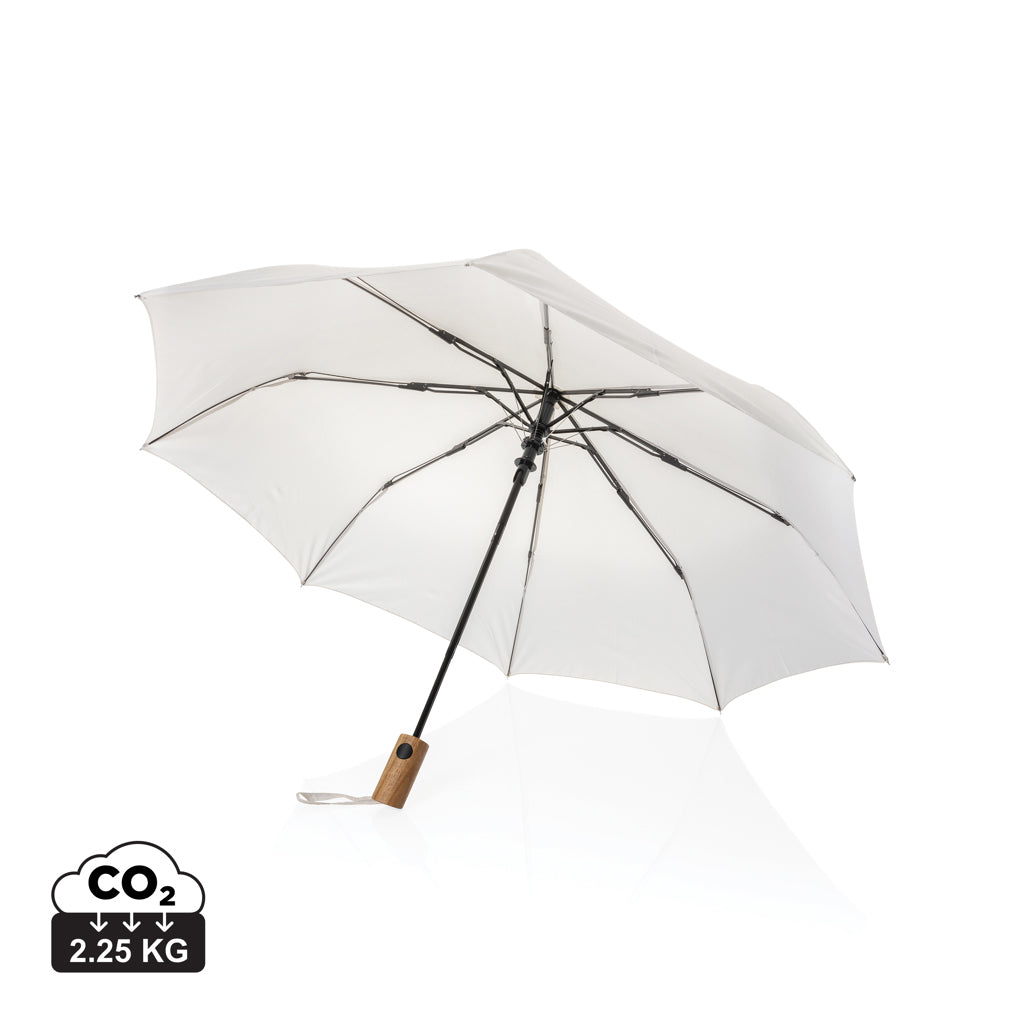 Kaycey 21' AWARE™ RPET Acacia wood mini auto open umbrella - Beige