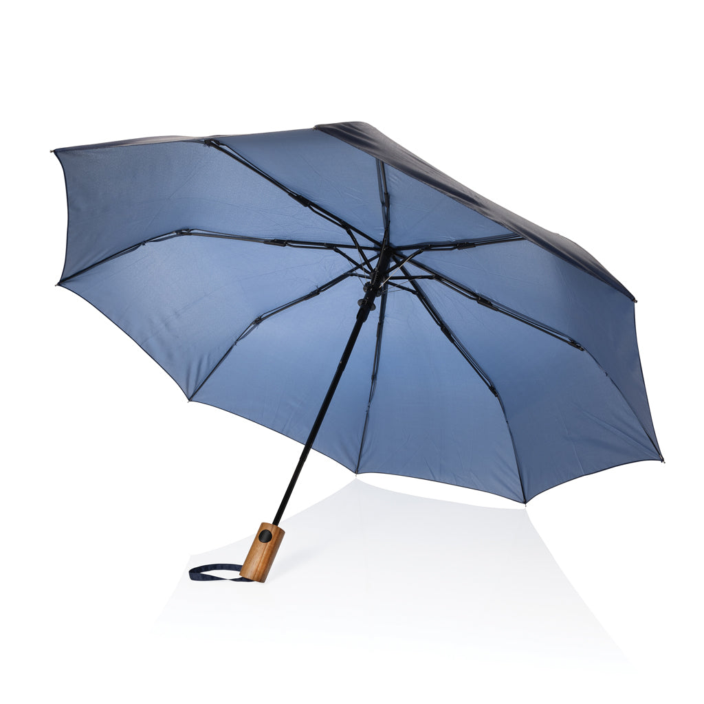 Kaycey 21' AWARE™ RPET Acacia wood mini auto open umbrella - Navy