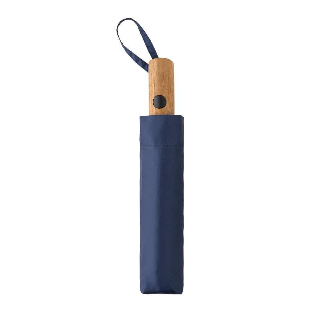 Kaycey 21' AWARE™ RPET Acacia wood mini auto open umbrella - Navy
