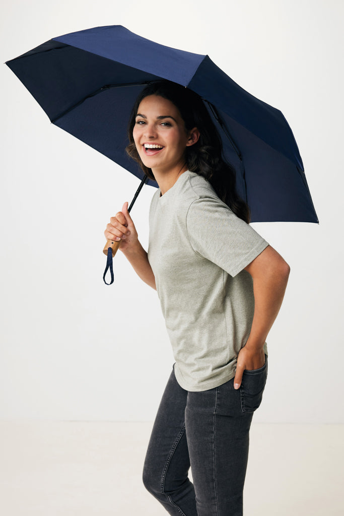 Kaycey 21' AWARE™ RPET Acacia wood mini auto open umbrella - Navy