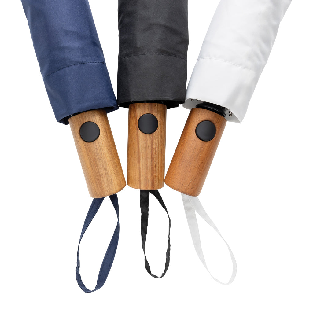 Kaycey 21' AWARE™ RPET Acacia wood mini auto open umbrella - Navy